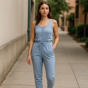Rue21 Women’s Light‎ Blue Sleeveless Jumpsuit with Drawstring Waist Size M